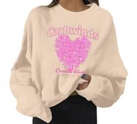 Jersey de algodón para mujer de manga larga con estampado de corazón sin capucha, cómodo y elegante, para llevar todos los días sudadera con lazo, beige, S