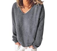 Jersey de cachemira para mujer, cuello en V, suéter holgado, para mujer, sudadera cómoda, sudadera, manga larga, tops primavera, otoño, sudadera de color puro, suéteres súper suaves, sudadera simple