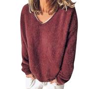 Jersey de cachemira para mujer, cuello en V, suéter holgado, para mujer, sudadera cómoda, sudadera, manga larga, tops primavera, otoño, sudadera de color puro, suéteres súper suaves, sudadera simple