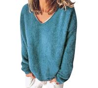 Jersey de cachemira para mujer, cuello en V, suéter holgado, para mujer, sudadera cómoda, sudadera, manga larga, tops primavera, otoño, sudadera de color puro, suéteres súper suaves, sudadera simple