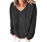 Jersey de cachemira para mujer, cuello en V, suéter holgado, para mujer, sudadera cómoda, sudadera, manga larga, tops primavera, otoño, sudadera de color puro, suéteres súper suaves, sudadera simple