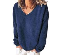 Jersey de cachemira para mujer, cuello en V, suéter holgado, para mujer, sudadera cómoda, sudadera, manga larga, tops primavera, otoño, sudadera de color puro, suéteres súper suaves, sudadera simple
