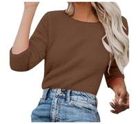 Jersey de cachemira para mujer, cuello redondo, manga larga, suéteres cómodos, de primavera, otoño, sudaderas, de color puro, sudadera, diario, actividades al aire libre, suéteres, marrón, XL