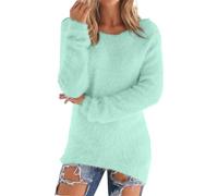 Jersey de cachemira para mujer, de manga larga, forro polar, ligero, de punto, cuello redondo, para otoño e invierno, color liso, suave, cálido, moderno, ajustado, jersey Fairisle, GN1., L