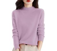 Jersey de cachemira para mujer, suéter de cuello alto semialto, manga larga, color liso, con una camisa base, suéter cálido y holgado para mujer, rosa, XXL