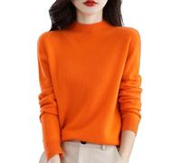 Jersey de cachemira para mujer, suéter de cuello alto semialto, manga larga, color liso, con una camisa base, suéter cálido y holgado para mujer, naranja, XL