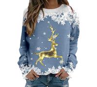 Jersey de calle con cuello redondo, estampado de manga larga, suave, cómodo, camiseta de moda para mujer, azul, XXL