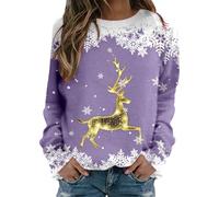Jersey de calle con cuello redondo, estampado de manga larga, suave, cómodo, camiseta de moda para mujer, morado, M