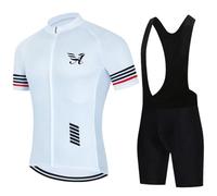 Jersey de ciclismo para hombre, con 9D padded Shorts Dry Full Zipper Riding Clothes, Cycling Clothing kit Men, Men's MTB Jersey (blanco), Blanco-1.