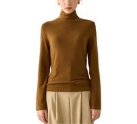 Jersey De Cuello Alto 100% Lana Merino para Mujer, Jersey De Punto Sin Costuras De Manga Larga Listo para Usar De Primera Línea, Suéter Informal Ligero De Cachemira para Otoño E Invierno, Marró