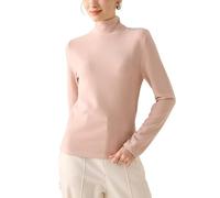Jersey De Cuello Alto 100% Lana Merino para Mujer, Jersey De Punto Sin Costuras De Manga Larga Listo para Usar De Primera Línea, Suéter Informal Ligero De Cachemira para Otoño E Invierno, Rosa L