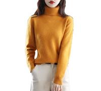 Jersey de Cuello Alto de Cachemira de visón 100% para Mujer, Jersey de Punto de Color sólido, Jersey Ajustado Orange XXL