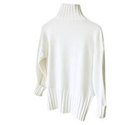 Jersey de cuello alto de las mujeres Suéteres de punto cálido suave jersey de gran tamaño básico, blanco, L