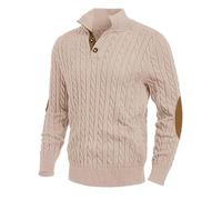 Jersey de cuello alto para hombre, algodón, suéter con botones para hombre, jersey de punto fino, patchwork, jersey de manga larga, patrón trenzado, suéter suave de invierno, suéter térmico para