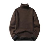 Jersey de cuello alto para hombre, manga larga, para otoño e invierno, cálido, monocolor, camiseta de punto elástico, jersey de punto fino, cuello alto, ocio, ajustado, básico, O Café., XXXL