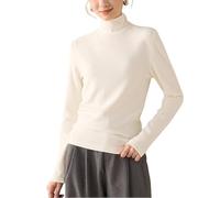 Jersey De Cuello Alto para Mujer, 100% Lana Merino, De Primera Línea, Listo para Usar, De Manga Larga, Sin Costuras, Informal, Ligero, De Cachemira, para Otoño E Invierno, Blanco, XXL