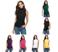 Jersey de cuello alto para mujer, camiseta sin mangas, suave y elástica, cuello de tortuga, camiseta interior fina, camiseta de tirantes monocolor, cuello alto, S - XL, Negro , S