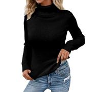 Jersey de cuello alto para mujer con forro polar térmico, jersey de punto, corte ajustado, parte superior, cuello alto, ropa interior térmica, camiseta de manga larga para mujer, Negro , S