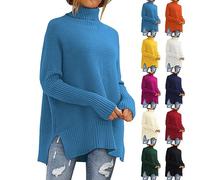 Jersey de cuello alto para mujer oversize, jersey de punto grueso elegante elástico jersey largo cálido jersey oversize casual manga larga jersey de invierno suave jersey grueso de punto grueso jersey