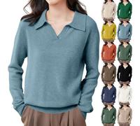Jersey de cuello polo para mujer, suéteres de lana para mujer, suéter de punto a la moda, suéteres ultrasuaves, suéteres de punto versátiles para otoño e invierno, suéter de punto cómodo, suéter de