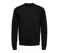 Jersey de Cuello Redondo para Hombre | Camiseta de Manga Larga de Punto Fino Liso SLHBERG | Suéter de algodón, Negro, L