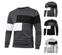 Jersey de cuello redondo para hombre, diseño de retazos, suéter de bloque de color, suéter de manga larga, cuello redondo, suéter de punto, casual, suave, para correr, al aire libre, suéter básico y