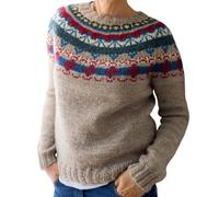 Jersey de cuello redondo rosa para mujer, suéter de punto retro con estampado de isla de Reino Unido, suéter holgado de invierno, suéter de punto grueso de gran tamaño, bloque de color, manga larga