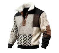 Jersey de forro polar con cremallera de un cuarto para hombre, cuello alto, manga larga, sudadera con cremallera de 1/4, suéter de parche de músculo de Cristo, suéteres casuales de moda, Beige #1, 5XL