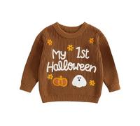 Jersey de Halloween para bebé y niña, niña, manga larga, estampado de calabaza, mi primer traje de Halloween, suéter de punto Oversized Suéter de otoño, Marrón My 1st Halloween, 9-12 meses