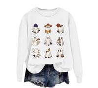 Jersey de Halloween para mujer, diseño de fantasmas variados, blanco, M