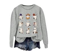 Jersey de Halloween para mujer, diseño de fantasmas variados, Ceniciento claro, S