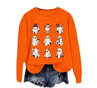 Jersey de Halloween para mujer, diseño de fantasmas variados, naranja, S