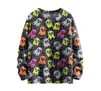 Jersey de Halloween para mujer, jersey de punto grueso, informal, elegante, de manga larga, con estampado fantasma, túnica, parte superior, tallas grandes, informal, de punto, Negro , XL