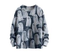 Jersey de Halloween para mujer, jersey de punto grueso, informal, elegante, de manga larga, con estampado fantasma, túnica, parte superior, tallas grandes, informal, de punto, marine, 4XL