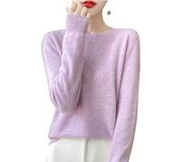 Jersey de Lana 100% Merino de Mujer, Jersey de Manga Larga Y Manga Larga de Cachemir, Jersey de Punto Elegante, Suave, Cálido Y Sin Costuras, Capas Básicas para Otoño, Invierno, Lavanda XS