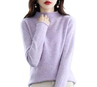 Jersey de Lana Merino de Mujer de Cuello Alto, Jersey de Cuello Alto de Cachemira, Manga Larga, Jersey Básico de Punto Suave, Cálido Y Cálido para Otoño, Invierno, Lavanda Morado XXL