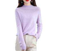 Jersey de Lana Merino de Mujer de Ganchillo de Cuello Falso de Cachemira de Manga Larga Suave, Cálido Y Cálido de Primera Línea, Jersey de Punto Sin Costuras Otoño Invierno Lavanda Morado XL