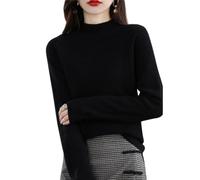 Jersey de Lana Merino de Mujer de Ganchillo de Cuello Falso Jersey de Cachemira Manga Larga Suave Y Cálido Primera Línea Jersey de Punto Sin Costuras Otoño Invierno Clásico XS