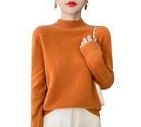 Jersey de Lana Merino de Mujer, Jersey de Cachemira de Cuello Falso, Manga Larga, Suave, Cálido, de Primera Línea, Jersey de Punto Sin Costuras para Otoño, Invierno Naranja XS