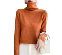 Jersey de Lana Merino de Mujer Jersey de Cuello Alto Cachemira de Manga Larga Suave Y Cálido Primera Línea Jersey de Punto Sin Costuras para Otoño Invierno Calabaza Naranja M