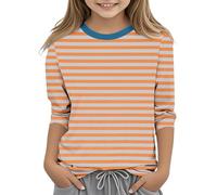 Jersey de manga 3/4 para niña y niño, informal, estampado a rayas, camiseta de manga larga, cuello redondo, blusa unisex para niños, camiseta de manga larga, camiseta ligera, parte superior básica, de