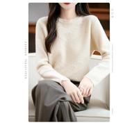 Jersey De Mujer 100% Lana Merino Otoño Invierno Manga Larga Cachemira Cuello Redondo Primera Línea Prêt À Porter Sin Costuras De Punto Macramé