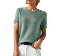 Jersey de Mujer AG. Manga Corta Imitación Cachemira Elegante Primavera Verano Sudadera Cuello Redondo Blusa Punto Color Sólido Suéter Ocio, L