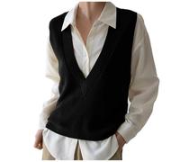 Jersey de mujer chaleco cuello en V suéter prendas de punto sin mangas suéter sin mangas otoño 2024, Negro , XL