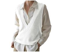 Jersey de mujer chaleco cuello en V suéter prendas de punto sin mangas suéter sin mangas otoño 2024, Blanco, XXL