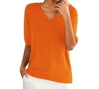 Jersey de mujer de verano ligero jersey de punto fino top manga corta cuello en V casual suéter de punto elegante primavera verano sudadera monocolor manga corta cómodo tops de punto, naranja, M