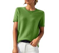 Jersey de Mujer Elegante de Manga Corta - Imitación de Cachemira, Cuello Redondo, Color Sólido - Blusa Primavera Verano, Sudadera de Punto, Verde