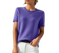 Jersey de Mujer Elegante de Manga Corta - Imitación de Cachemira para Primavera y Verano - Sudadera Cuello Redondo, Blusa, Suéter de Punto Color Sólido - Ocio, Morado