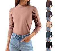 Jersey de mujer elegante y elegante, cuello redondo, suéter ligero para mujer, elegante, cuello alto, manga larga, curvada, suéter informal, versátil, talla grande, túnica, color sólido, marrón