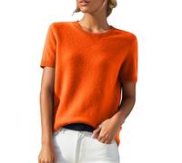 Jersey de Mujer Manga Corta Imitación Cachemira Elegante Primavera Verano Sudadera Cuello Redondo Blusa Punto Color Sólido Suéter Ocio